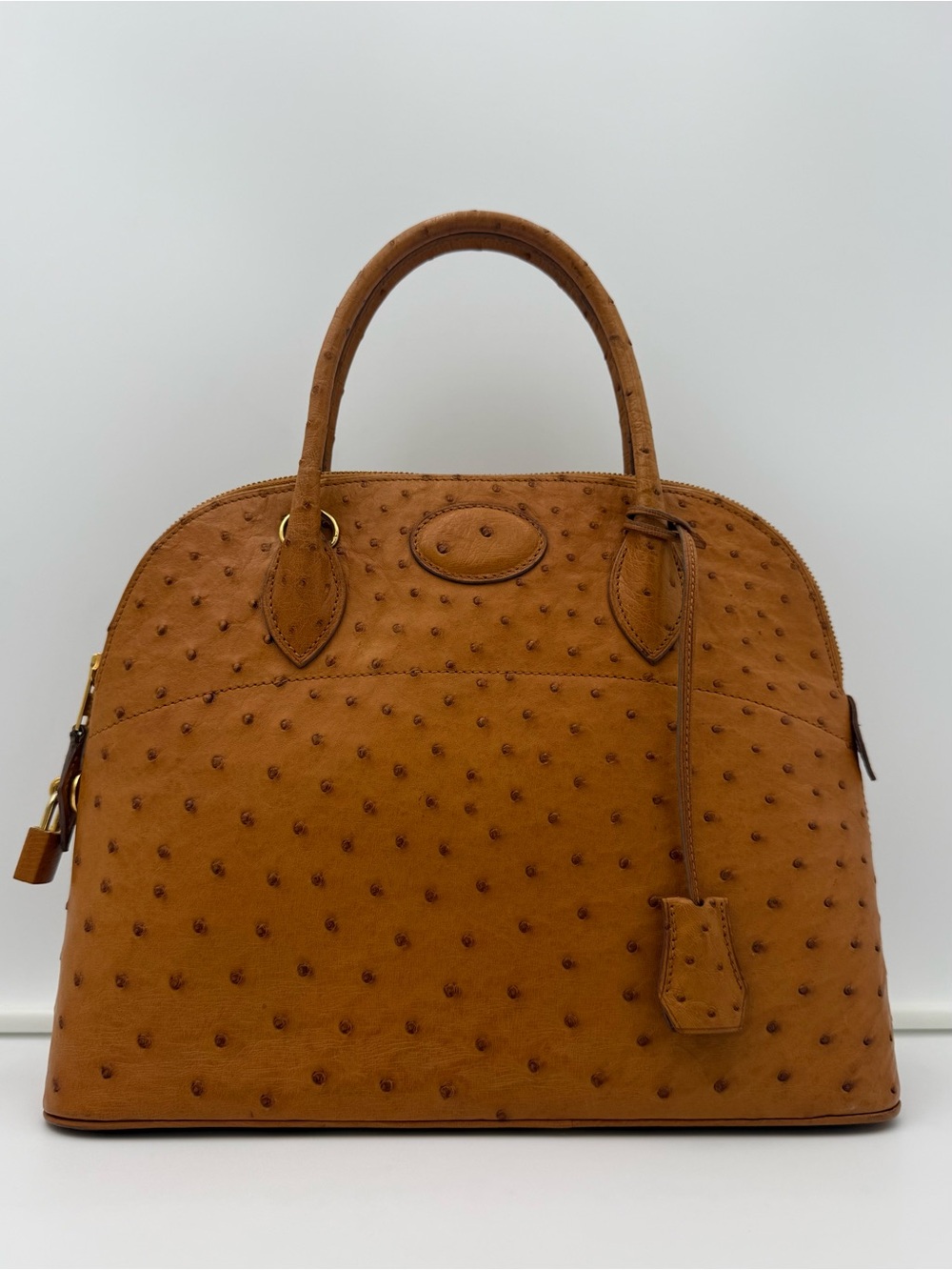🇫🇷michel adolphe PARIS Unisex Brown Exotic OSTRICH BUGATTI 31 Bag Made in FRANCE - Picture 4 of 16